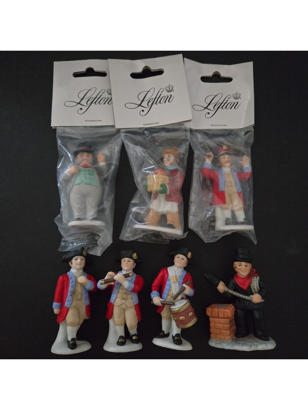 Set of 7 Lefton Colonial Village Figures Chimney Sweep Fifer Drummer Soldier 2.5